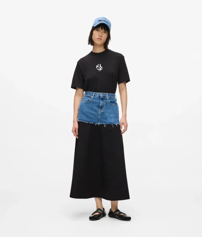 Denim-paneelinen maxihame Denim-paneelinen maxihame