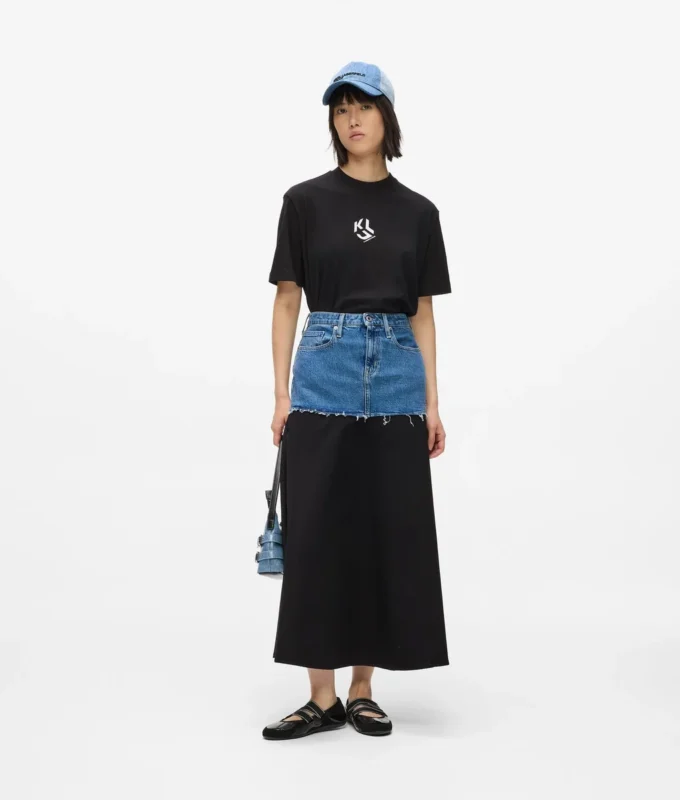 Denim-paneelinen maxihame Denim-paneelinen maxihame