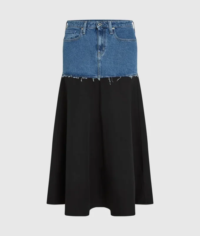 Denim-paneelinen maxihame Denim-paneelinen maxihame