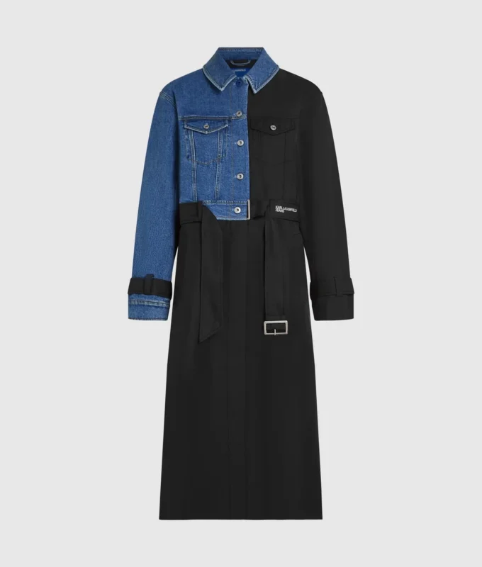 Denim-paneelinen trenssitakki