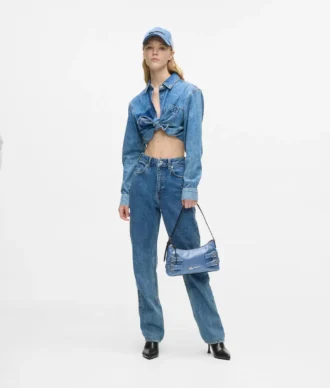 Denim-soljellinen olkalaukku