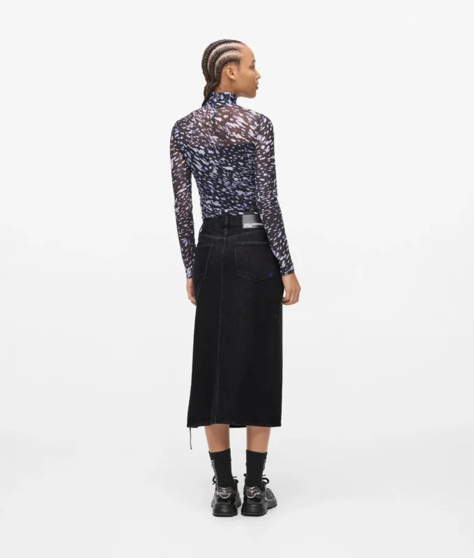 Nauhallinen denim-midihame Nauhallinen denim-midihame