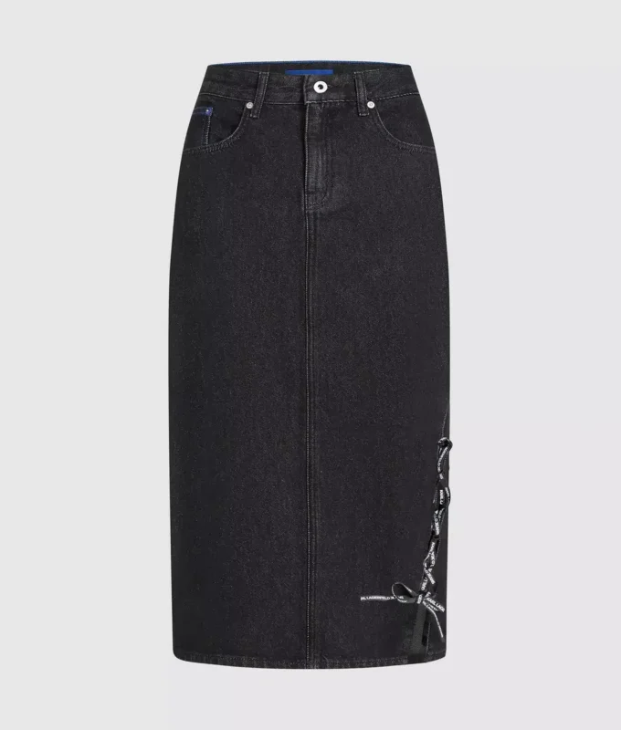 Nauhallinen denim-midihame Nauhallinen denim-midihame