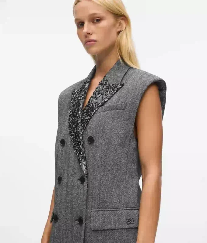 Paljettikoristeltu tweed-liivi Paljettikoristeltu tweed-liivi