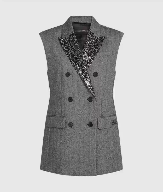 Paljettikoristeltu tweed-liivi Paljettikoristeltu tweed-liivi